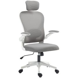 HERON Executive Office Chair, Ergonomic Mesh High Back Desk Chair with Flip-up Armrest, Rotatable Headrest, Grey