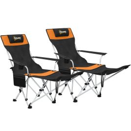 SUNVISTA Reclining Folding Camping Chairs Set of 2, Footrest, Cup Holder & Storage Bag, Orange/Black
