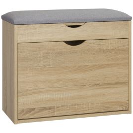 ANWI Shoe Bench with Cushion for 4 Pair of Shoes, Storage Bench with Padded Seat, Flip-up Cabinet and Hidden Space for Entryway, Natural