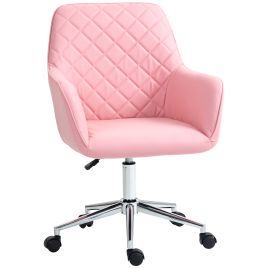 Preston Office Desk Chair Leather-Feel Fabric with Rolling Wheels - Pink