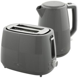 HERON Kettle and Toaster Set, 1.7L 3000W Fast Boil Kettle & 2 Slice Toaster Kitchen Set with 7 Level Browning Controls, Defrost, Grey