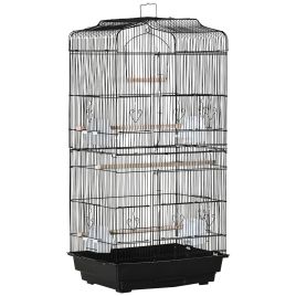 PAWSTER Large Metal Bird Cage with Stand Perches Food Bowls Swing - Black