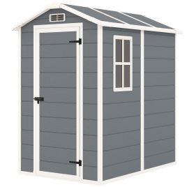 SUNVISTA 4 x 6ft Garden Shed, Plastic Shed with Floor, Window, Lockable Door and Vents, Grey