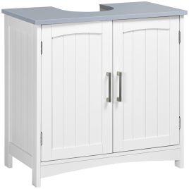 Pedestal Under Sink Cabinet with Double Doors, Modern Bathroom Vanity Unit, Storage Cupboard with Adjustable Shelves, White