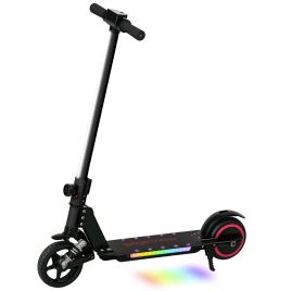 SPORTEDGE Folding Electric Scooter for Kids Age 6-14 with Dual Brakes, Front Suspension, LED Colourful Lights and Display, Black