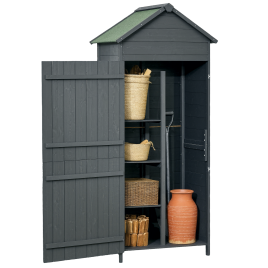 Garden Shed 4-Tier Wooden Garden Outdoor Shed 3 Shelves Utility Gardener Cabinet Lockable 2 Doors - Grey