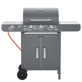 SUNVISTA 3+1 Burner Gas BBQ Grill with Cabinet, Thermometer, Warming Rack & Wheels, Grey