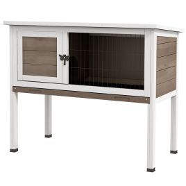 Wooden Rabbit Hutch Guinea Pig Hutch Bunny Cage Garden Built in Tray Openable Asphalt Roof Small Animal House 84 x 43 x 70 cm Brown