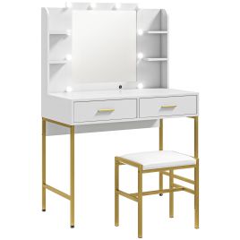 Scott Dressing Table with Lighted Mirror and Cushioned Stool - White