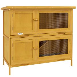 Two-Tier Rabbit Hutch, with Removable Trays, for 1-2 rabbits - Brown