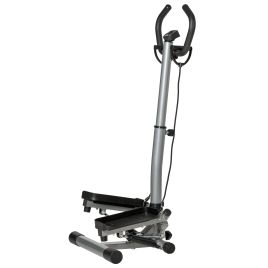 Adjustable Twist Stepper Fitness Step Machine, LCD Screen, Height-Adjust Handlebars, Home Gym, Silver and Black