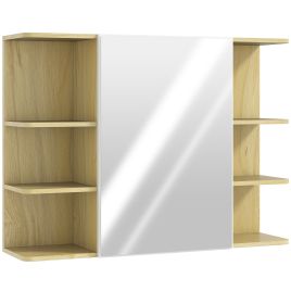 HERON Bathroom Mirror Cabinet Open Storage Shelves - Natural Wood