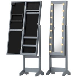 HERON Freestanding Mirror Jewelry Cabinet LED Lights Jewellery Organiser - Grey