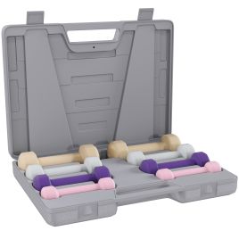 HERON Dumbbells Set 10KG with Carry Case, Hand Weights for Home Gym Training - Pink/Purple/Grey/Brown