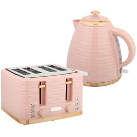 HERON 1.7L 3000W Kettle & 4-Slice Toaster Set with Browning Controls - Light Pink