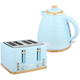 HERON 1.7L 3000W Kettle & 4-Slice Toaster Set with Browning Controls - Light Blue