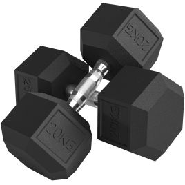 TERVAN Rubber Hex Dumbbell Portable 2x20KG - Black