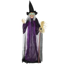 Animated Witch Decoration Plastic 6ft Halloween Prop with Sound - White