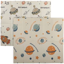 AIVAGO Baby Play Mat, Double-Sided Foldable Crawling Mat, Reversible Waterproof - Astronaut/Planet
