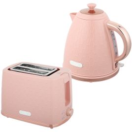 HERON 1.7L 3000W Fast Boil Kettle & 2-Slice Toaster Set with Auto Shut Off - Light Pink