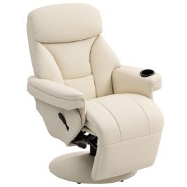 GARLEN PU Leather Manual Recliner Swivel Chair with Footrest - White