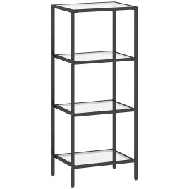 KALLIN Display Shelving Unit Metal 4 Tier with Glass Shelf - Black