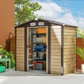 ORVION Garden Shed Galvanised Steel Outdoor Storage House with Double Doors - Natural