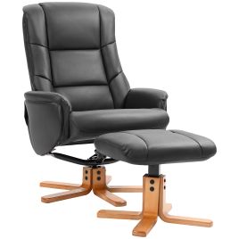 KELVAN PU Leather Rocking Recliner Armchair with Footstool - Black