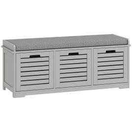JALVIK 3 Drawer Shoe Storage Bench with Padded Cushion - Grey
