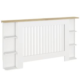 LORTHYNE Large Hallway Vertical Slatted Radiator Cabinet with Open Storage Shelves - White