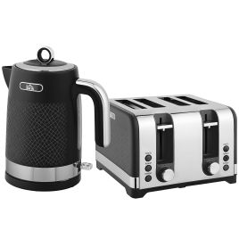 DEVOR Sleek Textured Kettle and Four Slice Toaster Set - Black