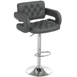 VRASTELLE Leather Bar Stool Height Adjustable with Footrest and Armrest - Grey