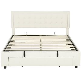 XERYTHRA Kingsize Ottoman Storage Bed with Front Drawer - Cream