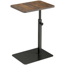 TILWELL C Shaped Side Table Adjustable Height - Rustic Brown