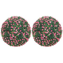 Artificial Boxwood Ball Plants Set of 2 - Pink