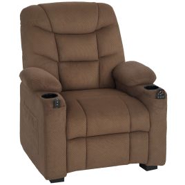 Electric Massage Recliner Armchair with Heat and USB - Brown