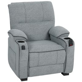 Velvet Electric Massage Recliner Armchair with Heat - Grey