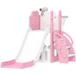 CARFORD Pink HDPE 5 in 1 Kids Slide Set with Basketball Hoop - 70cm