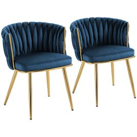 ALDFORD Velvet Dining Chair Set - Dark Blue
