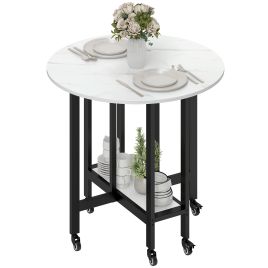 Ashbyrn White Marble Dining Table Drop Leaf - 80cm