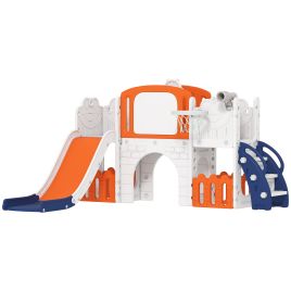 Oakvale Orange HDPE 7 in 1 Kids Slide Set with Basketball Hoop - 150cm