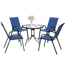 Luxcarr Dark Blue Tempered Glass Table and Chairs Set - 80cm