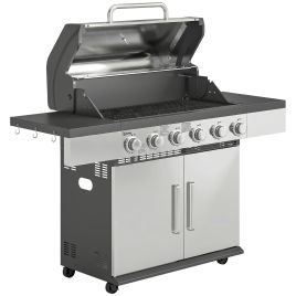 Belhall Silver Steel Portable Gas Barbecue Grill with Warming Rack - 143cm