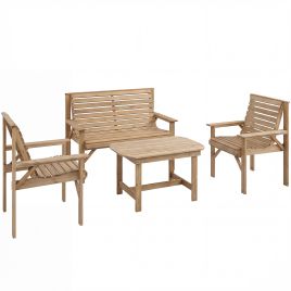 Camton Natural Fir Wood Sofa Set with 2 Armchairs - 121cm