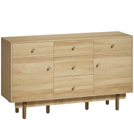 Kenion Walnut Pine Wood Sideboard with 5 Drawers and 2 Cabinets - 38cm