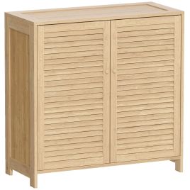 Ashmore Natural Bamboo Shoe Cabinet with Louvered Doors - Medium-sized - 80cm
