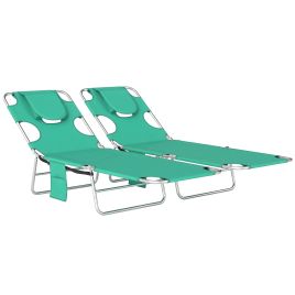 Ivevale Green Fabric Sun Lounger Set of 2 - 55cm