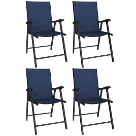 Yorhall Navy Blue Steel Folding Chairs Set of 4 - 58cm