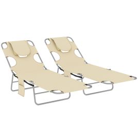 Ivevale Beige Fabric Sun Lounger Set of 2 - 55cm