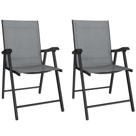 Yorhall Light Grey Steel Folding Chairs Set of 2 - 58cm